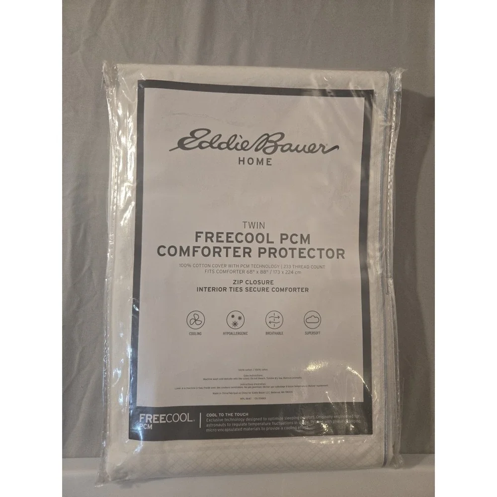 Eddie Bauer Home Twin Freecool PCM Comforter Protector Zip Closure Interior Ties